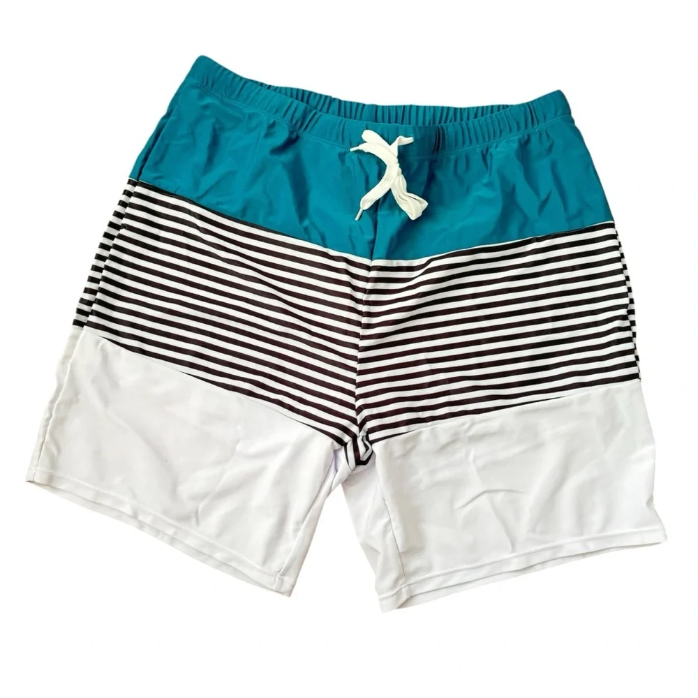 PatPat‎ Blue and White Swim Trunks Modern Design